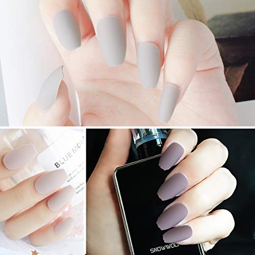 24 Pcs x 3 Packs Matte Press on Nails - Coffin Nails, Ballerina Nail Art Supplies, Medium Length Press on Nails, DIY False Nails, Press ons (Gray, Brown & Belge)