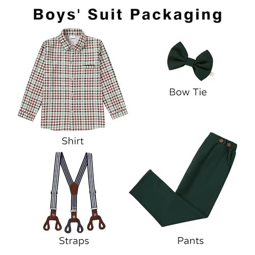 Image of SANMIO Boy Clothes Suit, Boys Gentleman Wedding Outfit Formal Dress Shirt with Bowtie+Suspender Pants 5-10 Years