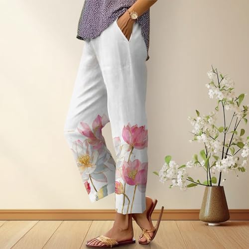 Women's Boho Floral Printed Pants Wildflower Pattern Comfy Trendy Trousers Summer Straight Leg Vacation Outfits2