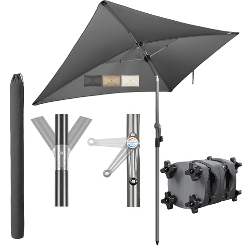 4smile SunnyShade Sonnenschirm Balkon mit Halterung im 3-er-Set, UV 50+, 200x125 cm, Anthrazit, Sonnenschirm rechteckig, Sonnenschutz Balkon, Balkonschirm mit Sonnenschirmhalter, für Balkongeländer