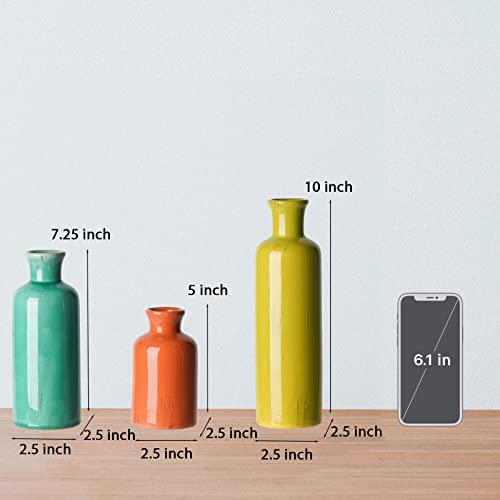 Flower Vases Set Home Decor - Multicolor Small Ceramic Vases Of 3, Modern Art Ice Crack Glaze Vases Home Décor Accents For Living Room, Entryway, Bookshelf, Mantel, Shelf Décor #TOP3