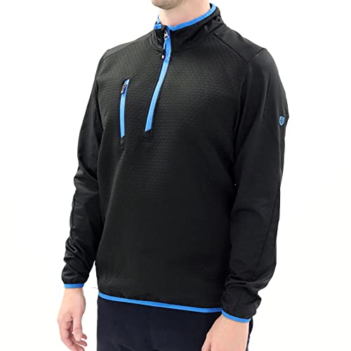 Island GREEN Men's Golf Breathable Moisture Wicking Top Midlayer, Black/Turquoise, Large