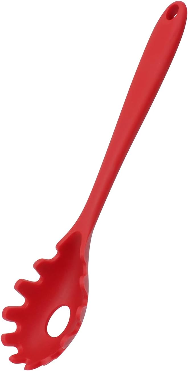 MJIYASilicone Spaghetti Server, Food Grade Pasta Fork, High Heat Resistant to 480°F, Durable Heat-Resistant Silicone Spaghetti Scoop (Cherry Red)