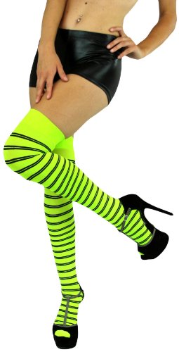 Image of ToBeInStyle Women's Opaque Hosiery Thin Striped Thigh High Long Stocking