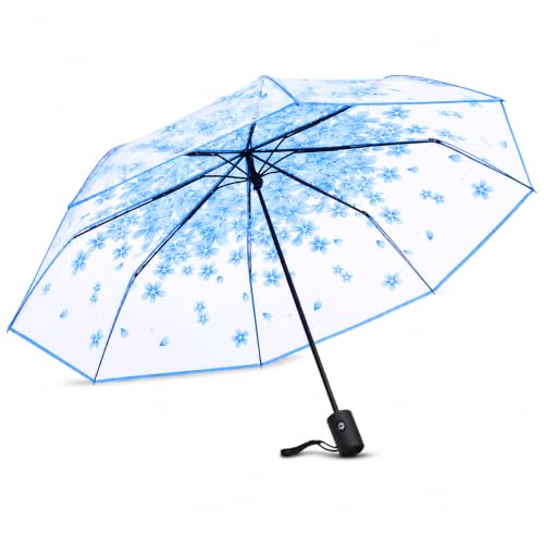 Image of Contacts Transparent Windproof Travel Waterproof Canopy, Strong Fiberglass Frame Portable Umbrella for Rain