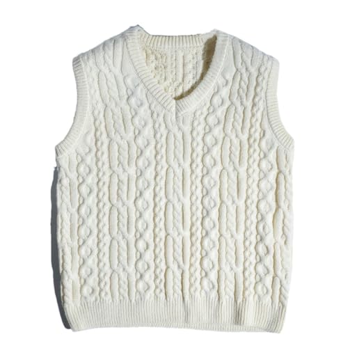 Men's V-Neck Sleeveless Knit Vest Casual Thick Computer Knitted Warm Vintage Sweater