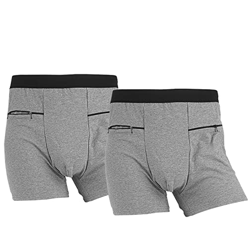 LUWOO Underwear for Men with Zipper, Travel Boxer Brief, LargeSize 2 Packs (Gray)
