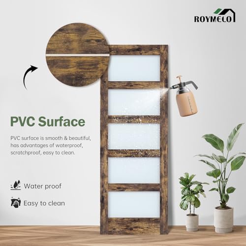 ROYMELO 32x84 Inch Glass Sliding Barn Door Slab and 5.5ft Hardware Kit Included, 5 Frosted Glass, LVL Wood Panel Covered with Brown Water-Proof Scratch-Proof PVC Surface, Simple DIY Assembly by ROYMELO - Image 5