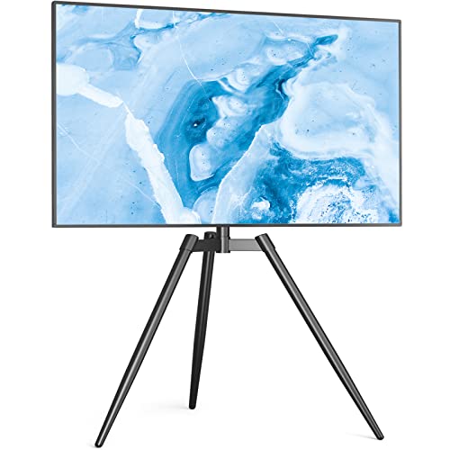 Rfiver Artistic Easel TV Tripod Stand for 32 to 65 Inch LCD LED Flat Curved Screens up to 77 lbs, Swivel Minimalist TV Stand for Corner, Studio Display, Height Adjustable Floor TV Mount Stand, Black