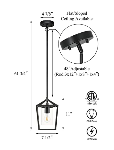 Xinbei Lighting Black Pendant Light, Modern Farmhouse Adjustable Hanging Lantern Pendant Lighting For Kitchen Island Hallway Dining Room Xb-P1295-Mb #TOP4