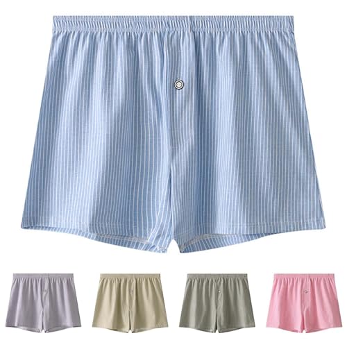 Cambkatl Men's Striped Underwear Boxers Comfort Cotton Button Fly Pajamas Sleep Shorts2