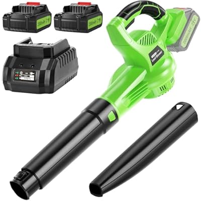 Leaf Blower Cordless with 2 Batteries and Charger, 21V High Speed Electric Leaf Blower with 2 Tubes, 160 MPH 350CFM Lightweight Battery Powered Leaf Blower for Lawn Care, Patio, Snow Blowing