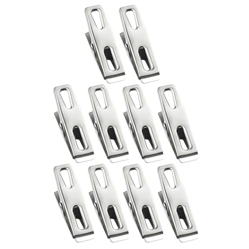 Pinzas de metal, broches de acero inoxidable | Clip de sellado de cocina juego de 10 - Mercellino inoxidable para secar toalla pantalones de calcetín sombrero fuertes pequeños pi
