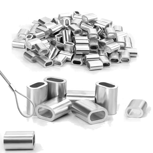 120 Stk Aluminiumhülse Ovale Presshülsen 3mm,Metallhülsen,Klemmhülsen,pressklemmen metallhülsen Aluminium Drahtseilklemmenfür Seile Draht Seilverbinder Stahlseil Drahtseil Kabel (3mm)