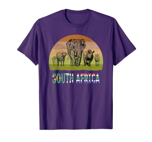 Big Five Retro Sunset Design for South Africa Safari T-Shirt, Men, Purple, Medium