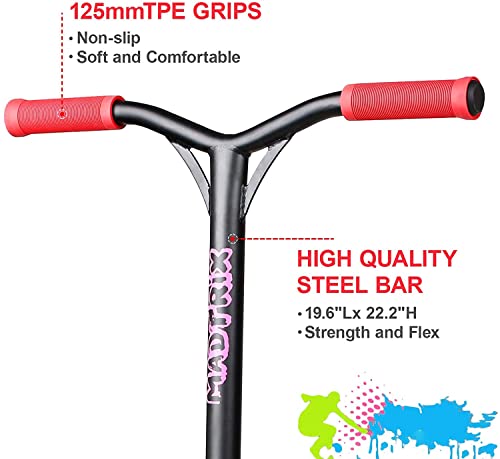 Vokul Complete Pro Scooter For Kids Boys Girls Teens Up 6 Years - Freestyle Tricks Pro Stunt Scooter - High Performance Gift For Skatepark Street Tricks (V2-Red Black) #TOP2