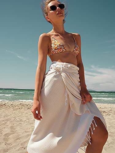 Smyrna Original Turkish Beach Towel | 100% Genuine Cotton, Prewashed, 37 X 71 Inches | Peshtemal And Turkish Bath Towel For Spa, Beach, Pool, Gym And Bathroom (Cream) #TOP5