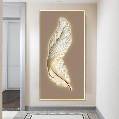 Toile abstraite dorée et blanche décoration murale salon 20x40cm