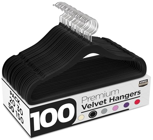 Utopia Home Velvet Hangers 100 Pack - Non-Slip Suit Hangers with 360 Degree Rotatable Hook - for Pants, Coats, Shirts & More (Black)