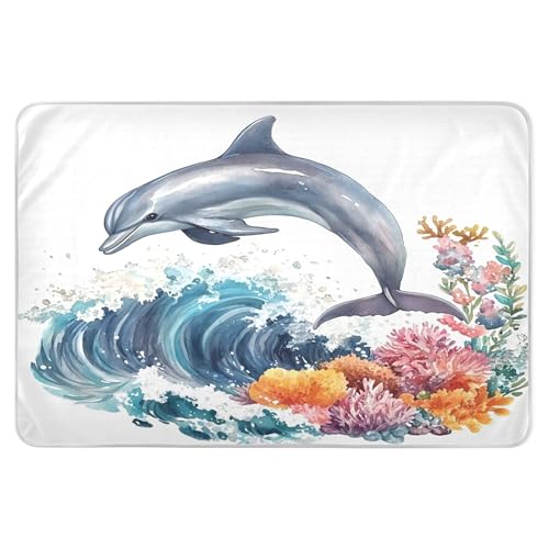 Takiito Watercolor Dolphin Bed Pad Reusable Bed Underpad Washable Waterproof Leak-Proof Quick Dry Incontinence Pee Pad for Toddlers Kids Adults Pets 34x52 in