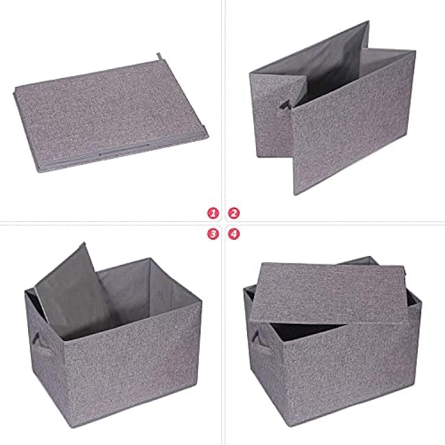 4 Pack Large Foldable Storage Box with Lids Fabric Storage Cube Organizer Cloth Containers Bins Baskets for Closet Clothes Clothing Bed Room