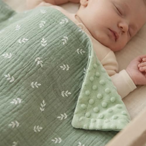 Image of GLLQUEN BABY Blankets for Boys Girls, Soft Muslin Cotton Front Dotted Fleece Backing, Nursery Minky Crib Blanket for Infant Toddler, 30 x 40 inches Throw Blanket, Woodland Animals