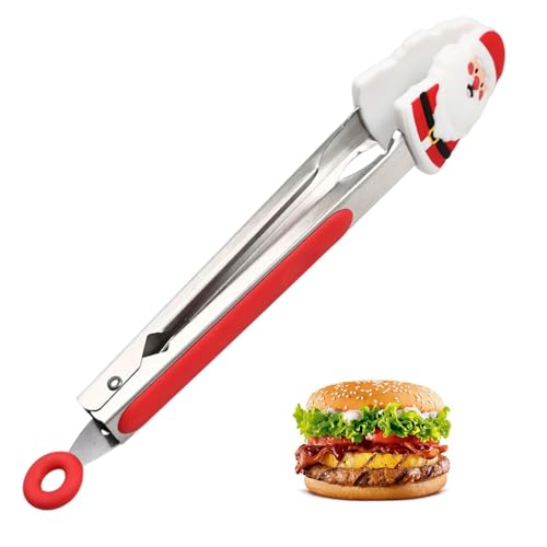 Pinze per alimenti in acciaio inox, a tema natalizio, morsetto per alimenti | 22,9 cm, morsetto per barbecue per insalata resistente alle alte temperature