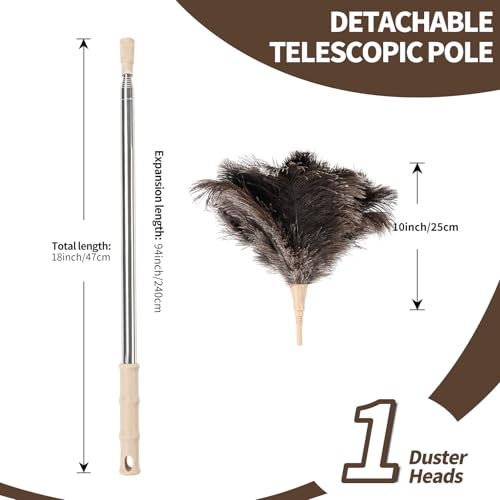 Image of Ostrich Feather Duster 27-94Inch Retractable Fluffy Natural Detachable Ostrich Feather Duster Used for Household Cleaning and High-Altitude Cleaning (1PCS)