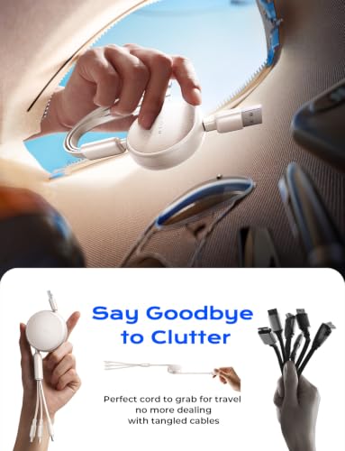 Image of LISEN Multi Charging Cable, 3 in 1 Retractable Charging Cable, Retractable Car Charger with Type C /L /Micro USB Ports for iPhone 17 16 15 14 Pro /Samsung Galaxy S25 /Kindle, Car Accessories, Off-White