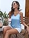 Ekouaer Women's Lace Silk Satin Pajama Tank Tops V Neck Camisole Soft Spaghetti Strap Tops Loose Sleepwear Light Blue Large