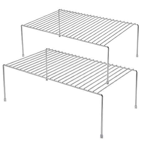 iPEGTOP Kitchen Cabinet Storage Shelf Rack, Set of 2 Large (15.7 x 9.4 Inch) Rustproof Metal Wire Shelves Spice Shelf Rack Cupboard Organizer for Pantries Countertops Utensils Organization, Chrome