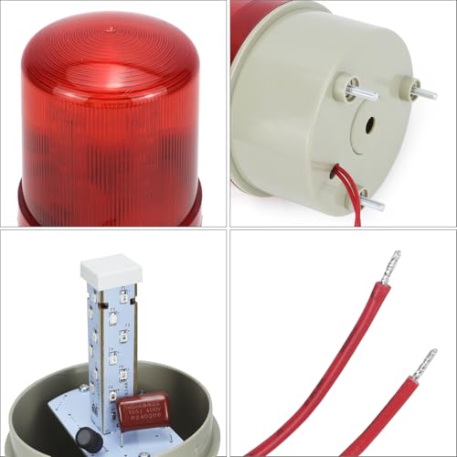 QWORK® Rotierende LED Warnleuchte Rot Blinklicht, Akustische Optik Alarm