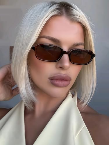 VIA LEECA Retro Rectangular Sunglasses for Women Small Vintage Fashion Cute Narrow 90s Trendy Sunnies 20253