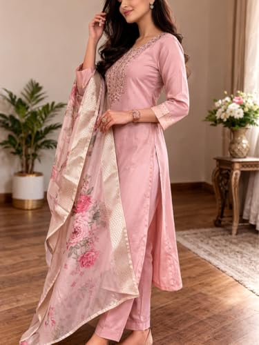 VELORA STYLE Women's Dusty Pink Rayon Kurta Set - Image 4
