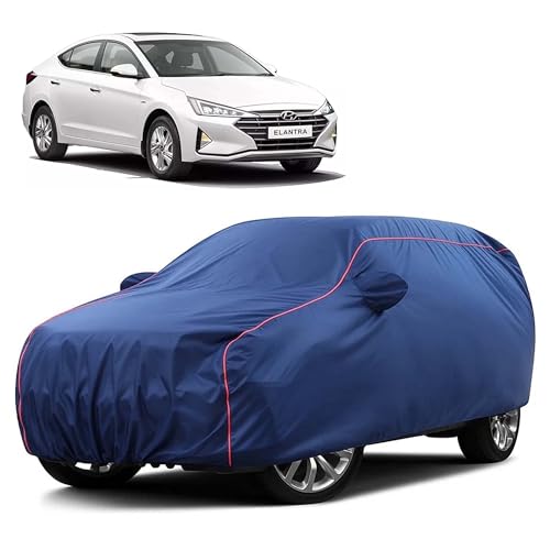 Image of Sulfar 100% Water Resistant Car Body Cover Compatible with Mirror for Hyundai Elantra (Triple Stitched, Full Bottom Elastic, Blue Taffeta with Red Piping)