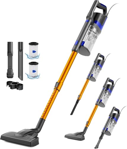VACTechPro Corded Vacuum Cleaner, Powerful 600W/60Kpa, Lightweight 3-in-1 Stick Vacuum with 800ML Dustbin, Double Handle Design Upright Handheld Vacuum for Hardwood, Pet Hair, Carpets
