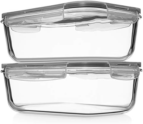 8 Cups/ 63 Oz 4 Piece (2 containers + 2 Lids) Large Glass Food Storage/ Baking Containers with Locking Lids . Ideal for Storing food, vegetables or fruits. BPA Free & Leak Proof - Microwave, Oven Safe