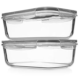 8 Cups/ 63 Oz 4 Piece (2 containers + 2 Lids) Large Glass Food Storage/ Baking Containers with Locking Lids . Ideal for Storing food, vegetables or fruits. BPA Free & Leak Proof -Microwave, Oven Safe