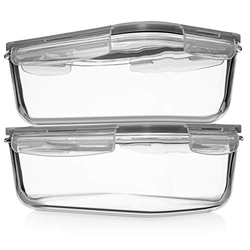 8 Cups/ 63 Oz 4 Piece (2 containers + 2 Lids) Large Glass Food Storage/ Baking Containers with Locking Lids . Ideal for Storing food, vegetables or fruits. BPA Free & Leak Proof -Microwave, Oven Safe by Razab - Used condition - US$20.99