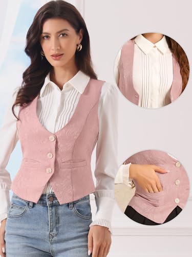 Chaleco rosa para mujer jacquard soluciona looks aburridos con botones vintage 2