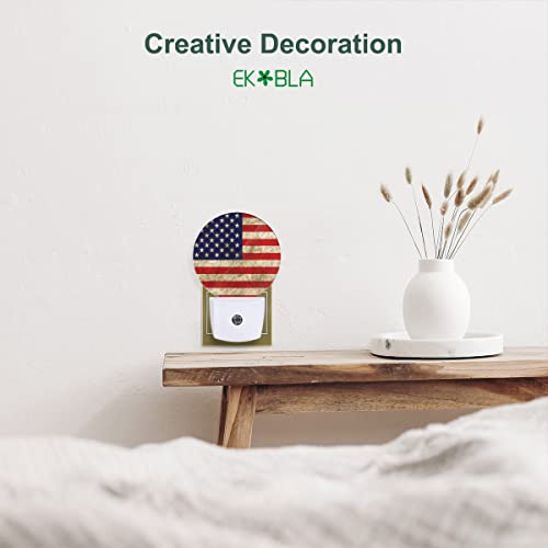 Image of EKOBLA Patriotic Night Light, 4th of July Decorations, Vintage American Flag Pattern Night Lights Plug Into Wall with Auto Sensor for Men Women