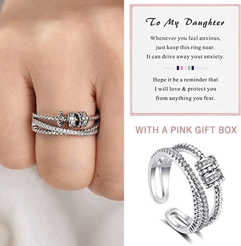 Tibemi To My Daughter Fidget Ring for Anxiety Women Ring with Beads Spinner Ring Daughter Fidget Ring from Mom Adjustable Fidget Ring for Women or Girls