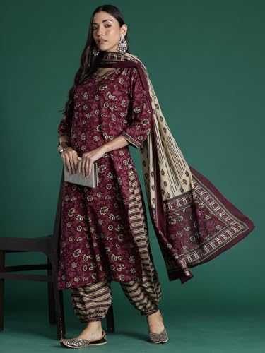 Image of INDO ERA Women's Pure Cotton Printed Kurta & Pant with Dupatta Set