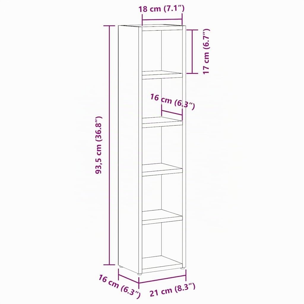 vidaXL CD-Regal, 2er-Set, 21x16x93,5 cm, Weiß, Holzwerkstoff, Vitrinenschrank mit Fach, Aufbewahrungsschrank für Wohnzimmer, Bücherregal, CD-Aufbewahrung, Media Organizer
