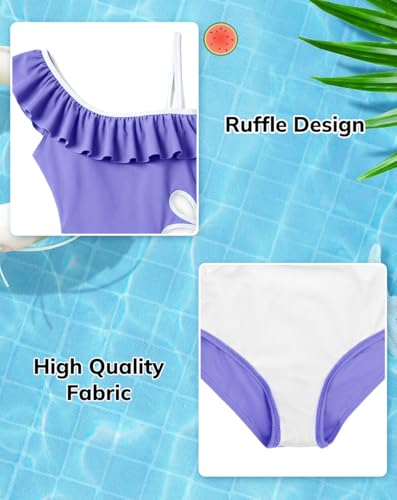NikNio Girls One Piece Swimsuit Teen Bathing Suits Adjustable Straps Cute Cutout Swimwear for Toddler Kids Teens Purple 9-10 Years — view 5