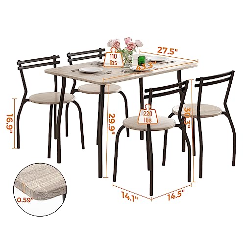 Rehoopex Dining Table Set For 4, 5-Piece Kitchen Table And Chairs For 4 Metal Frame With Wood Top, Modern Small Dining Table Set Ideal For Dining Room, Dinette, Breakfast Nook, Small Space, Apartment #TOP1