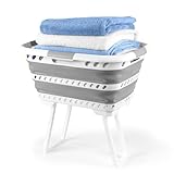 Beldray Standing 40L Laundry Basket – Collapsible Washing Basket with Foldable Legs, Compact, Easy to Clean, Convenient Carry Handles, Grey, Avoid Bending & Straining, Grey