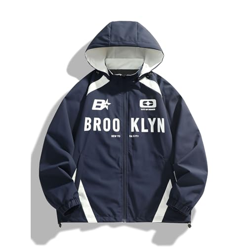 Men's hooded windbreaker jacket, zipper sports printed top, casual jacket