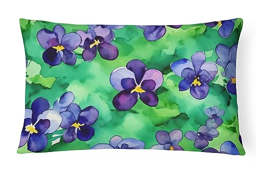 Caroline's Treasures DAC1717PW1216 Wisconsin Wood Violets in Watercolor Fabric Decorative Pillow 100% Machine Washable Pillow, Indoor or Outdoor Decorative Throw Pillow for Couch, Bed or Patio