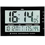  AMS - Funkuhr - Wanduhr - Tischuhr - Kunststoffgehäuse schwarz - digitale Anzeige - Weckfunktion